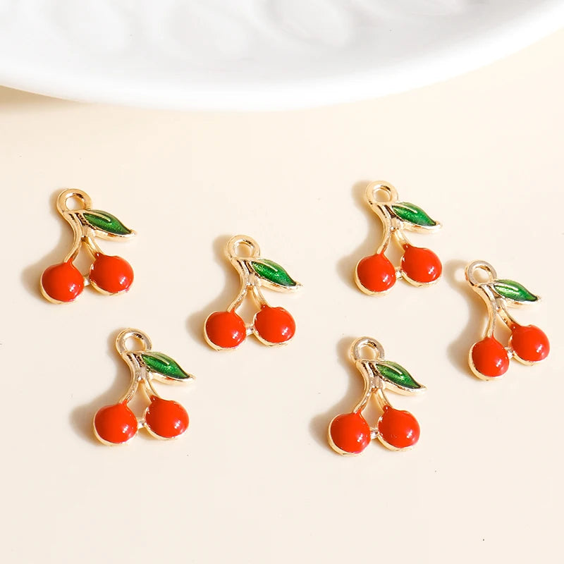 10pcs 9*13mm Enamel Mini Fruit Cherry Charms for Earrings Pendants Necklaces Making Handmade Craft DIY Jewelry Accessories