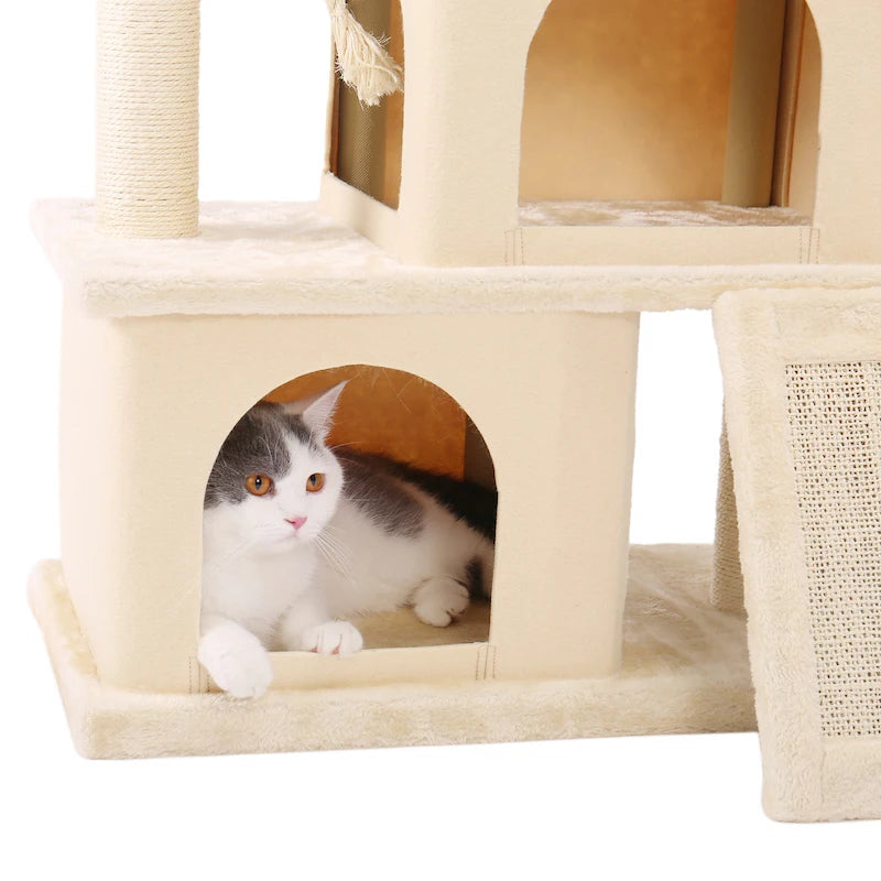 Cat Tree Luxury Cat Towers with Double Condos Spacious Perch Cat Hammock Fully Wrapped Scratching Sisal Post and Dangling Balls