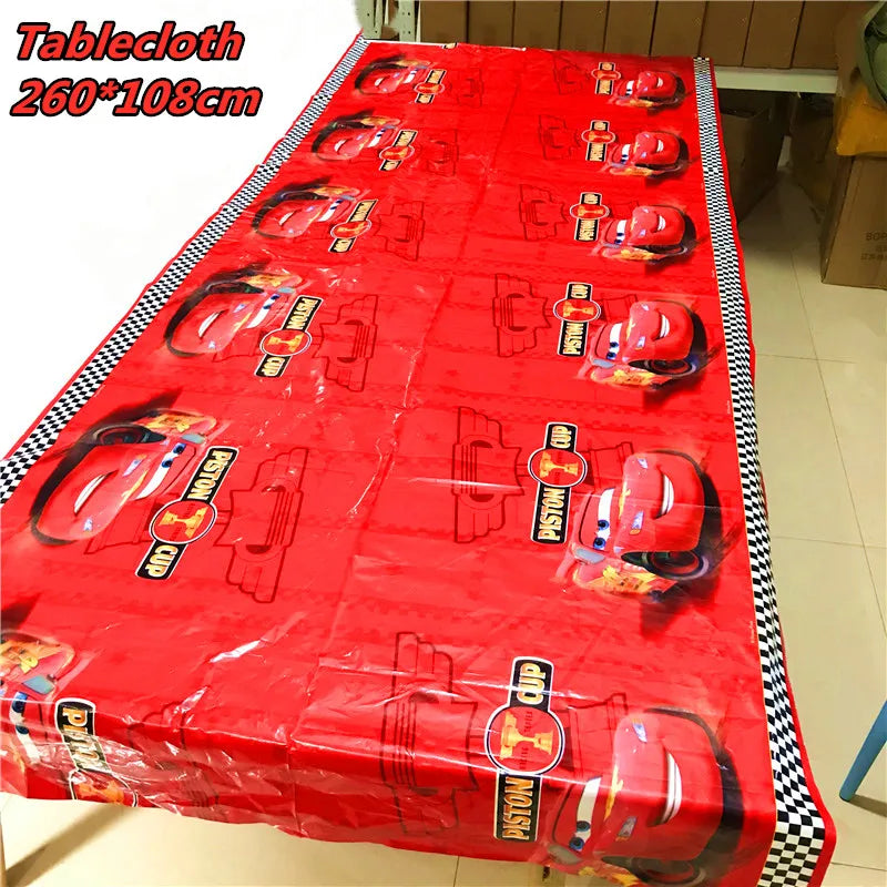 1pcs 260*108cm Cartoon Red Cars Theme Party Birthday Disposable  Table Cloth Table Cover Map for kids Party Supplies Decoration