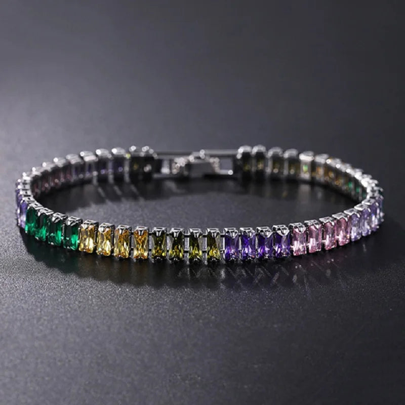 4mm Cubic Zirconia Green Tennis Bracelet Chain Bracelets For Women Men Gold Silver Color Hand Chain CZ Chain Homme Jewelry