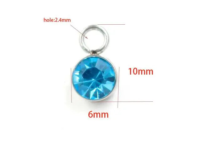 New 60 piece/lot Stainless Steel Crystal Pendant steel Gold Color 12 Birthstone Charm Round 6mm 6.5mm Rhinestones Charms