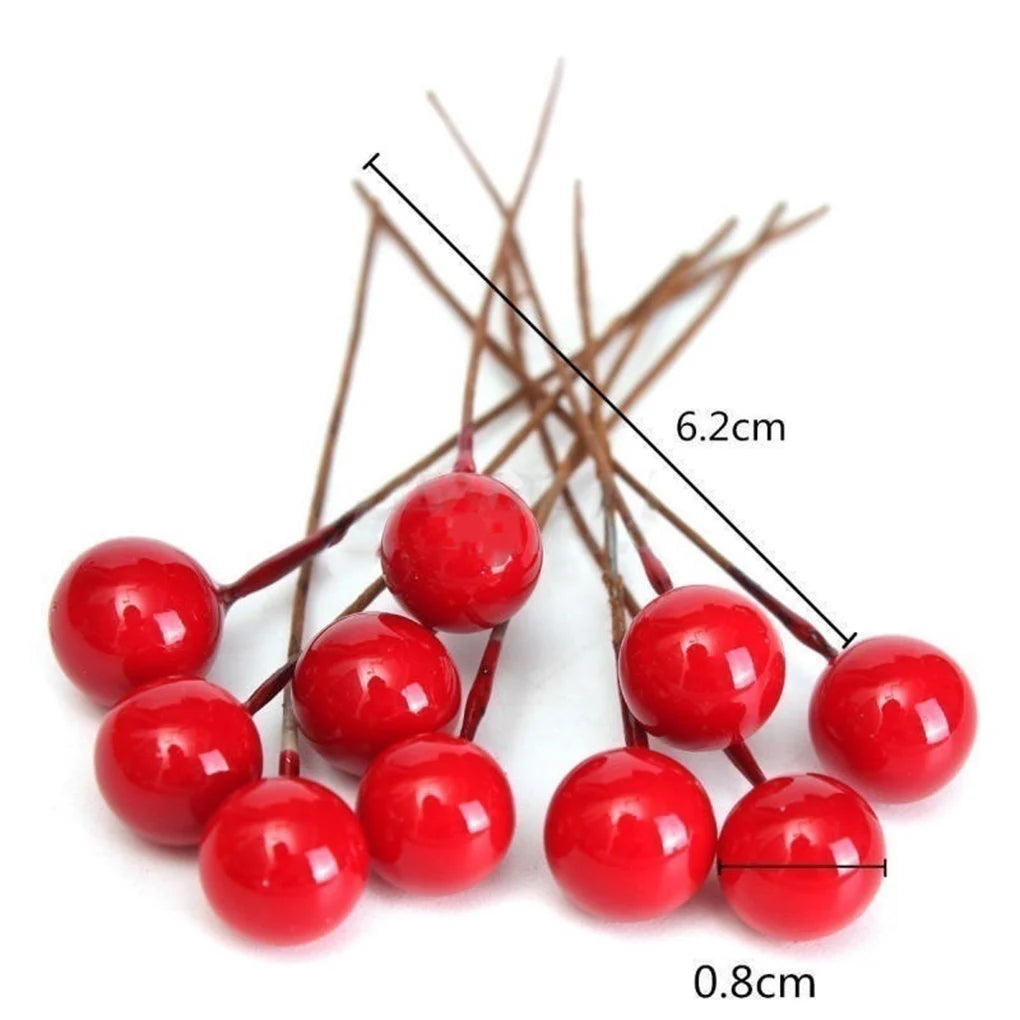 100 Pieces Christmas Red Berry Artificial Xmas Decor Froth Vivid Holly Berries Home Decoration Party Supplies Accessories