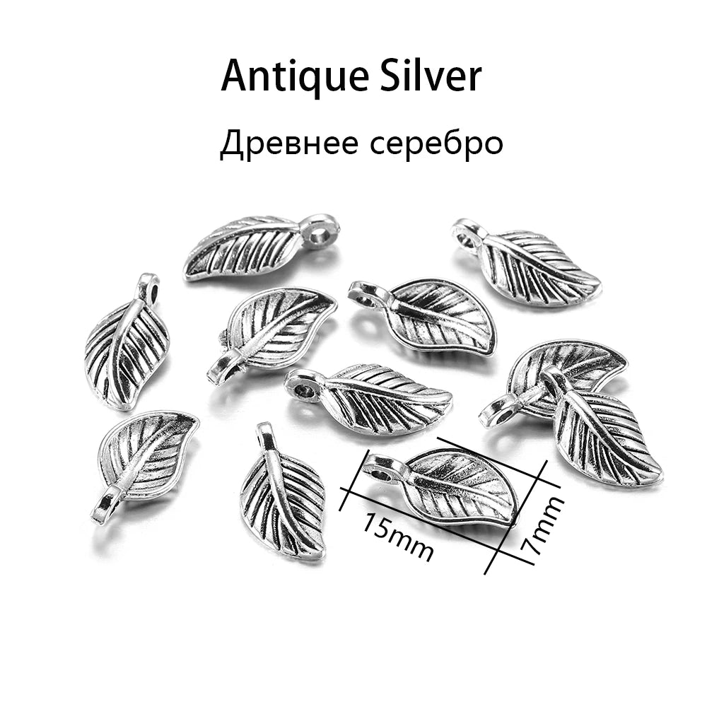 60pcs 15x7mm Alloy Leaves Shape Antique Pendant Charms Necklace Bracelet Earring DIY For Jewelry Making Accessories Supplies