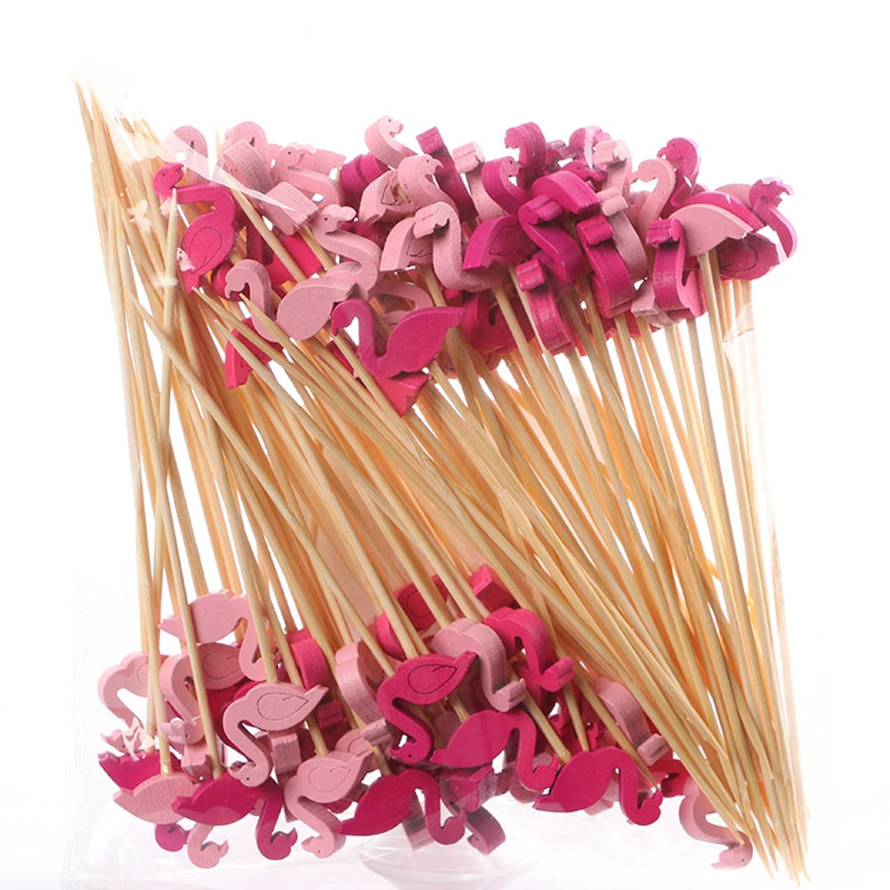 50/100Pcs Disposable Bamboo Skewer Hawaii Party  Buffet Food Picks Cupcake Fruit Fork Party Dessert Salad Stick Toothpick Skewer