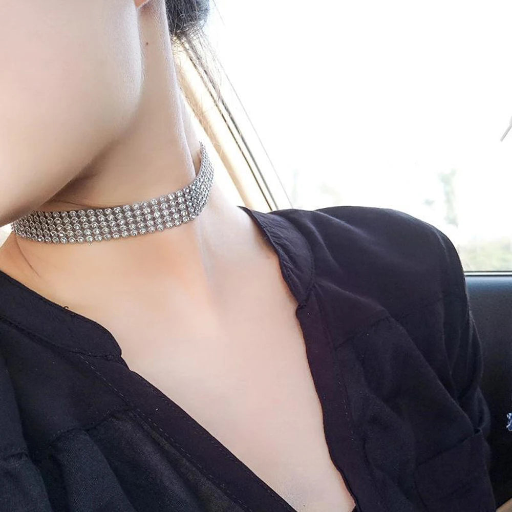 SUMENG 2024 Fashion European Style Women Bundle Neck Element Necklace Jewelry Punk Hip Hop Choker Inlay Rhinestone Collar Gift