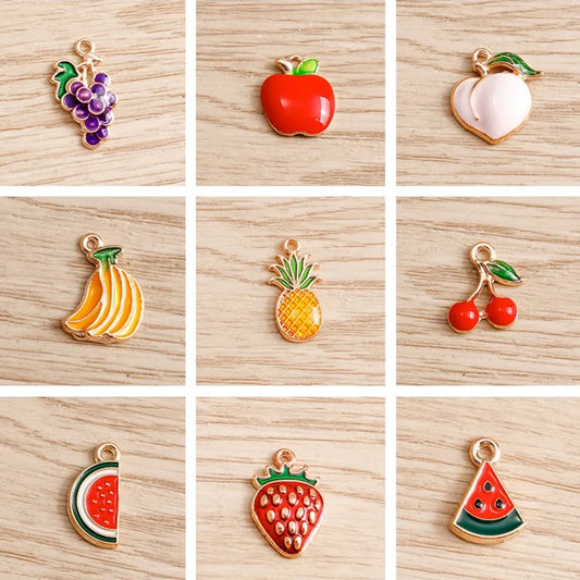 10pcs/lot Cute Enamel Charms for Earrings Pendants Necklace Fruit Strawberry Watermelon Pineapple Charms DIY Bracelet Jewelry