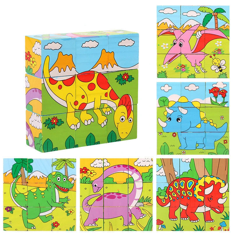 Baby Wooden Blocks Toys Children Six Side Cube Jigsaw Puzzles Game Animal Fruit Traffic Cognize Early Learning Educational Toys