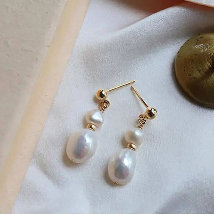 Minar Delicate Irregular Freshwater Pearl Earring For Women Gold Color Metal Hanging Drop Earrings Statement French Jewelry 2023