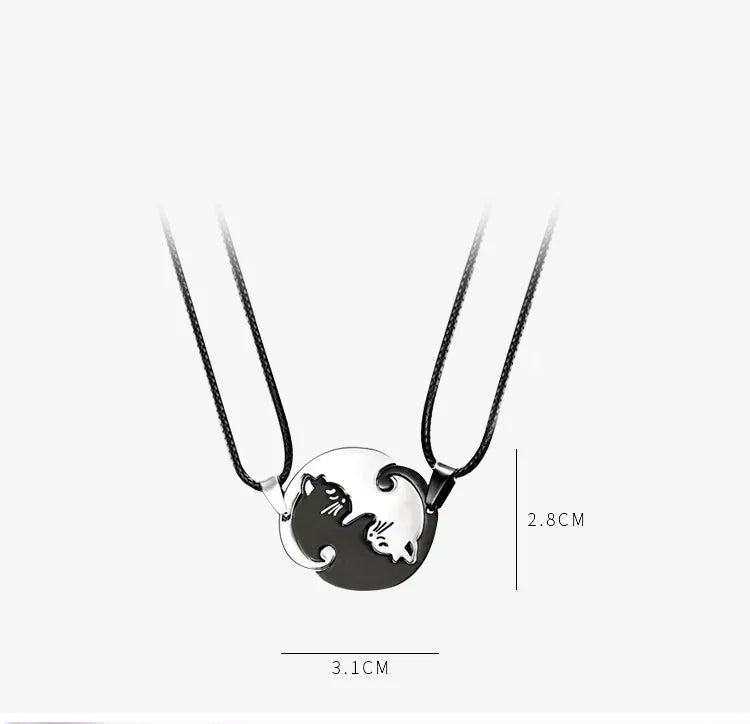 Stainless Steel Love Heart Round Yin Yang Pendant Necklaces Cute Hug Cat Couple Necklace