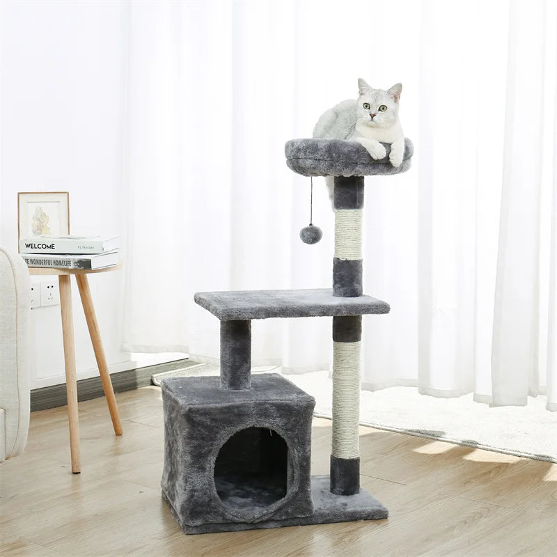 Cat Tree Luxury Cat Towers with Double Condos Spacious Perch Cat Hammock Fully Wrapped Scratching Sisal Post and Dangling Balls