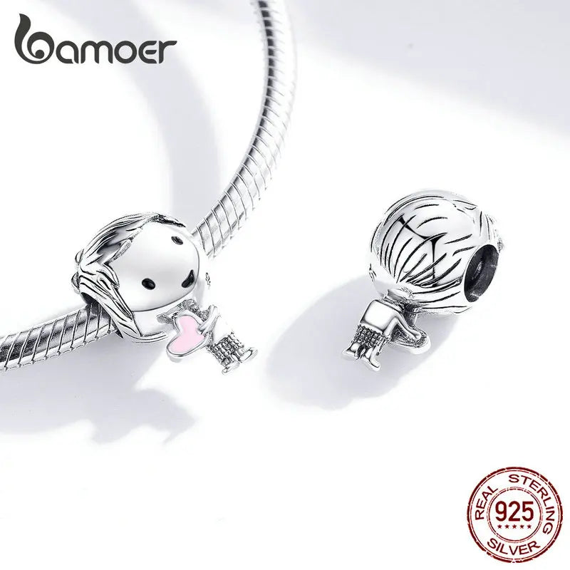 Bamoer 925 Srerling Silver Boy and Girl Pendant Charm for Original Bracelet Metal Beads Valentine Gifts SCC1334