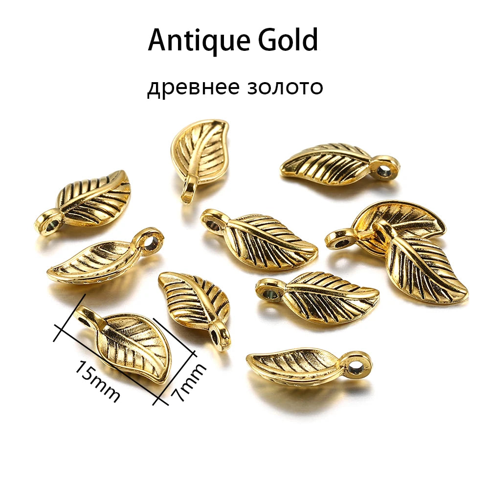 60pcs 15x7mm Alloy Leaves Shape Antique Pendant Charms Necklace Bracelet Earring DIY For Jewelry Making Accessories Supplies