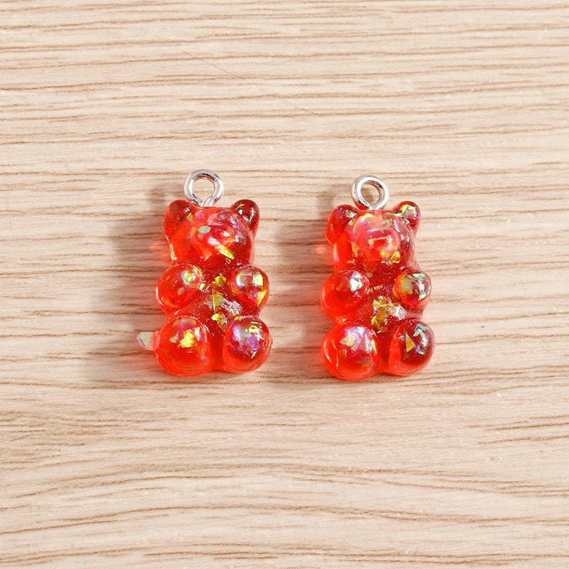 10pcs 11*20mm Candy Colors Cute Animal Gummy Bear Charms for Making Drop Earrings Pendants Necklaces Keychain Jewelry Findings