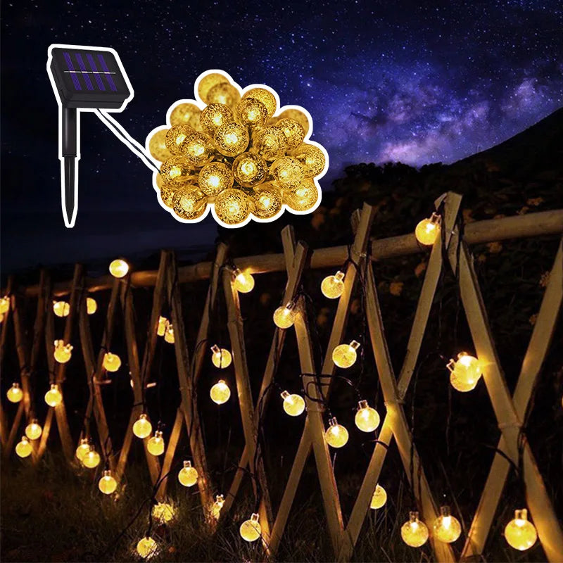 8 Mode Crystal Globe Ball Solar String Lights  Outdoor Waterproof Solar Powered Patio Light for Garden Party Decor