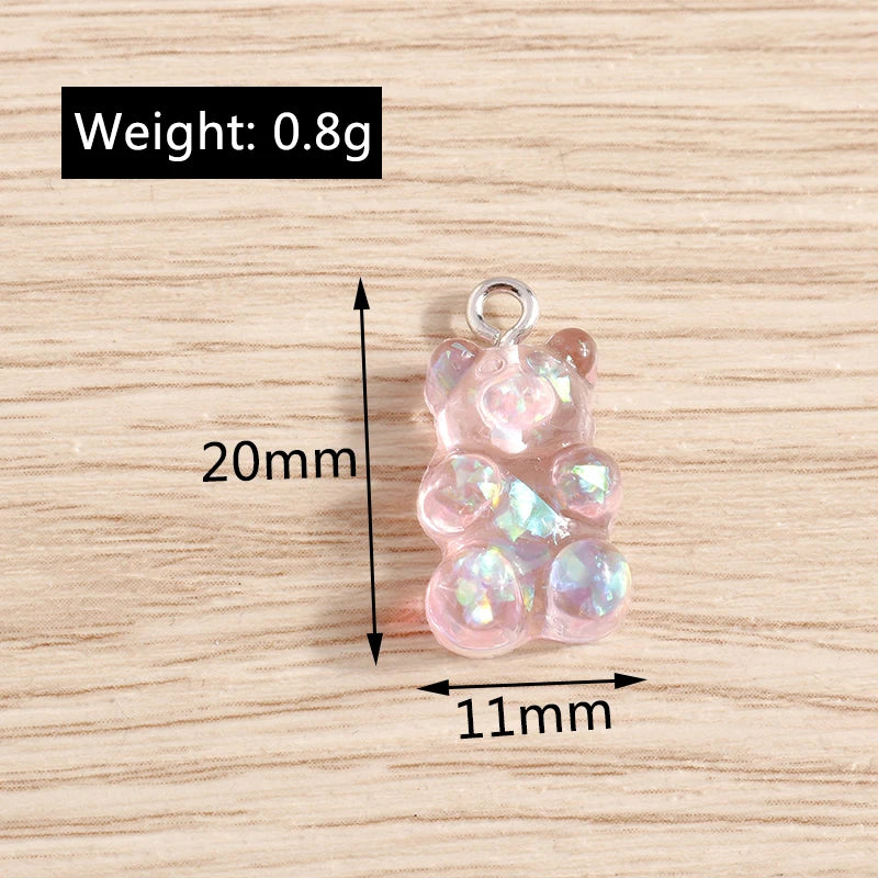 10pcs 11*20mm Candy Colors Cute Animal Gummy Bear Charms for Making Drop Earrings Pendants Necklaces Keychain Jewelry Findings