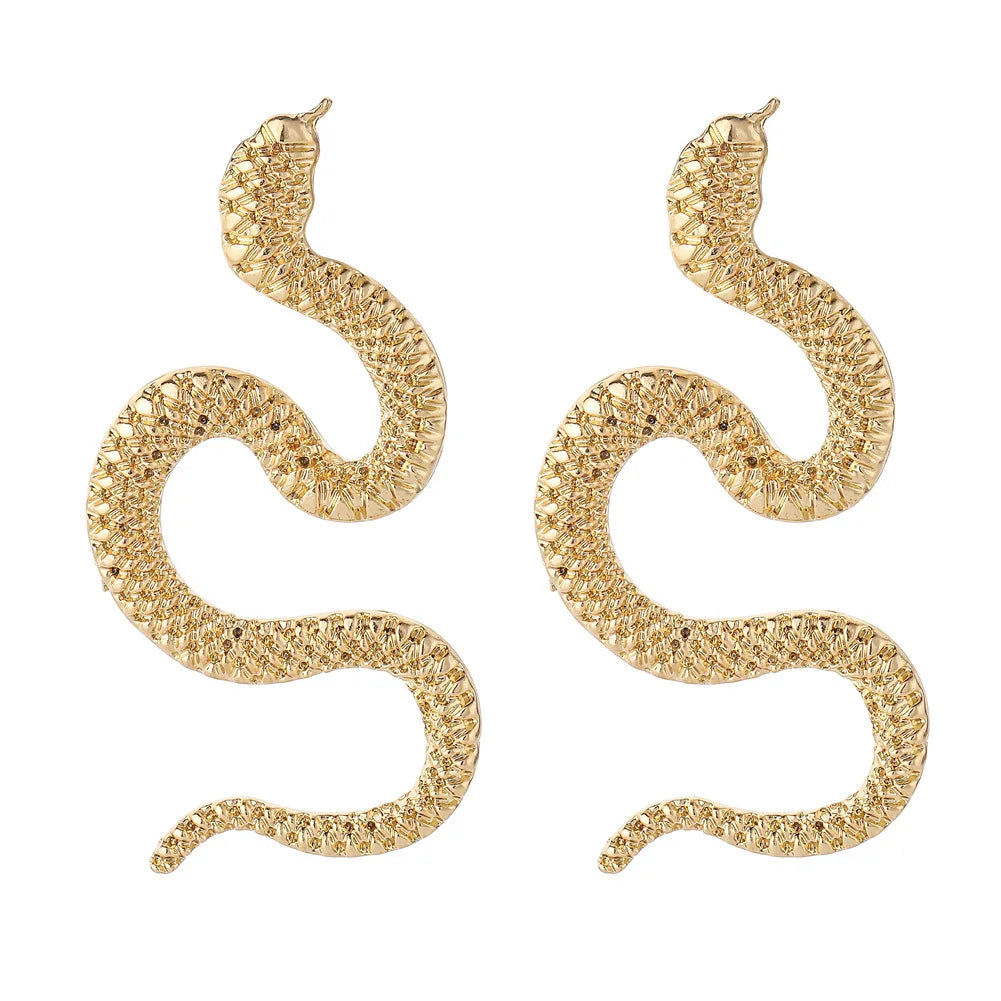 Punk Crazy Twisted Snake Earrings for Women Personality Gold Color Metal Animal Long Drop Earrings Womens Brinco Fashion Jewelry