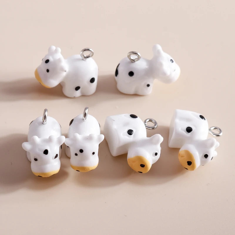 10pcs 20*15mm Cartoon Milk Cow Charms for Jewelry Making Resin Animal Bull Charms for Necklaces Earrings Making Accessories