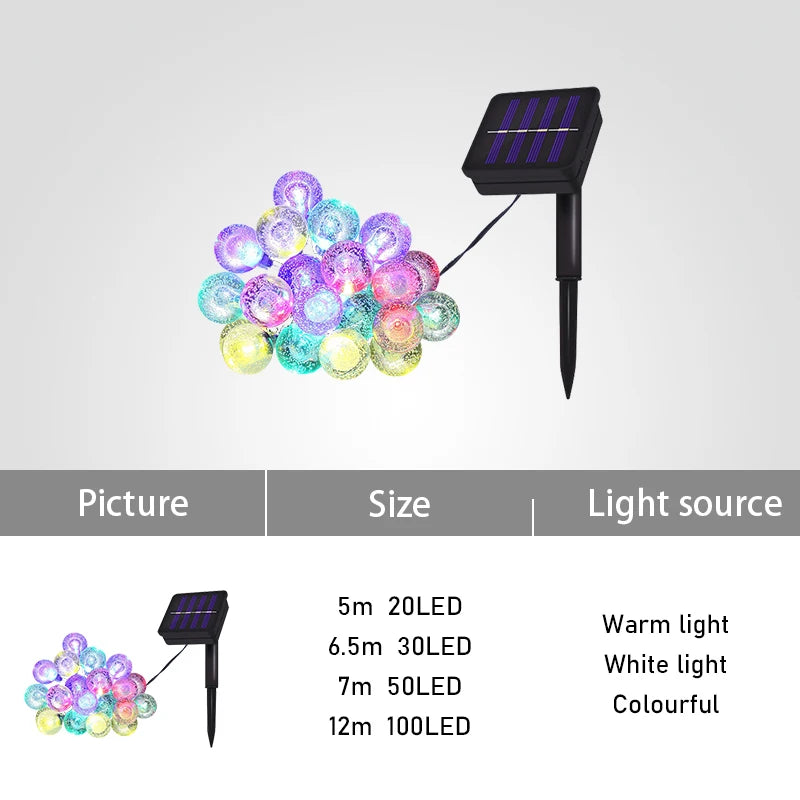 8 Mode Crystal Globe Ball Solar String Lights  Outdoor Waterproof Solar Powered Patio Light for Garden Party Decor