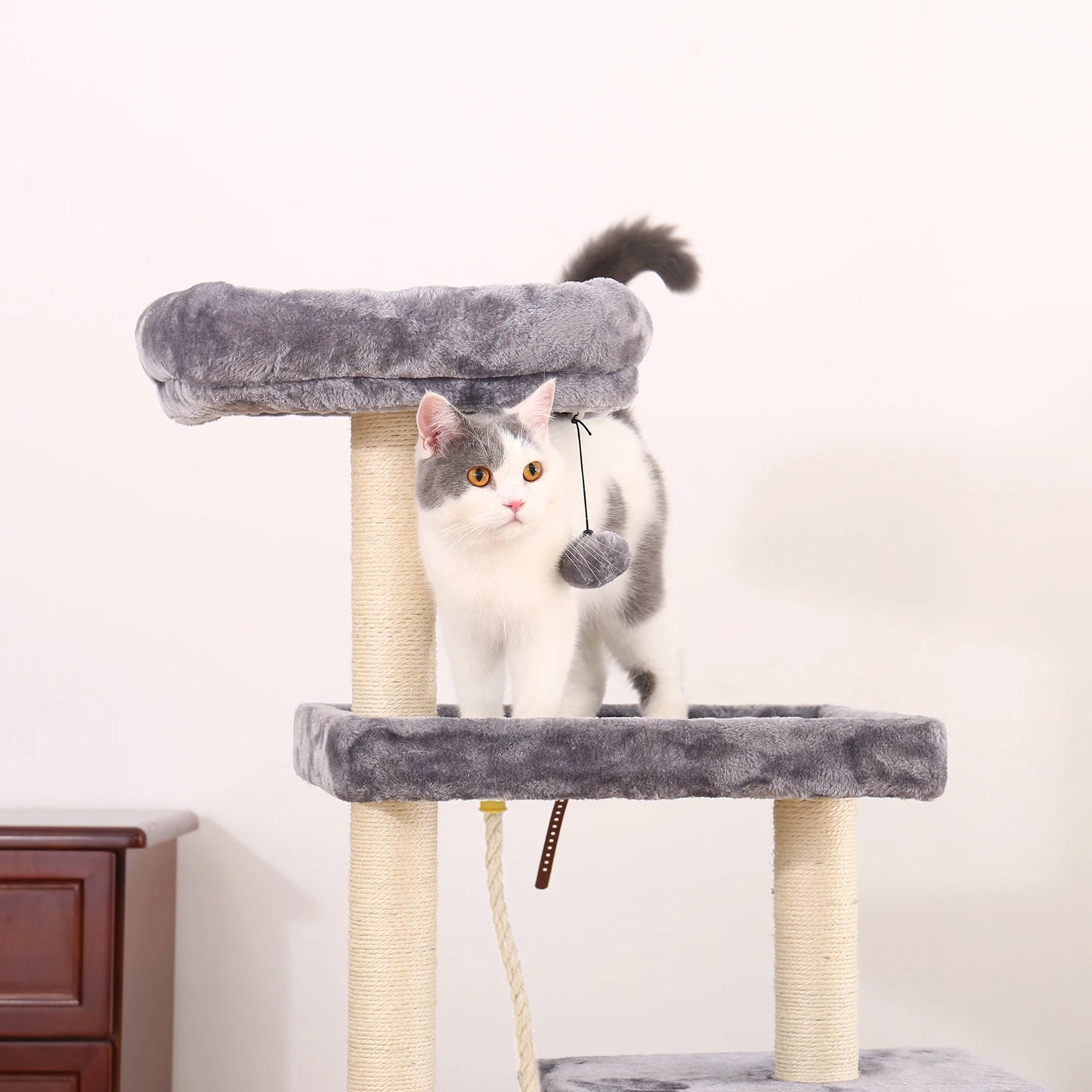 Cat Tree Luxury Cat Towers with Double Condos Spacious Perch Cat Hammock Fully Wrapped Scratching Sisal Post and Dangling Balls