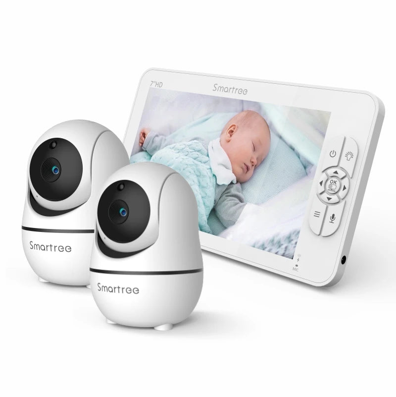 SM70V2 7" 1080P HD Split Screen Video Baby Monitor with two Camera, Hack Proof, Remote Zoom/Pan/Tilt, 4000mAh Battery