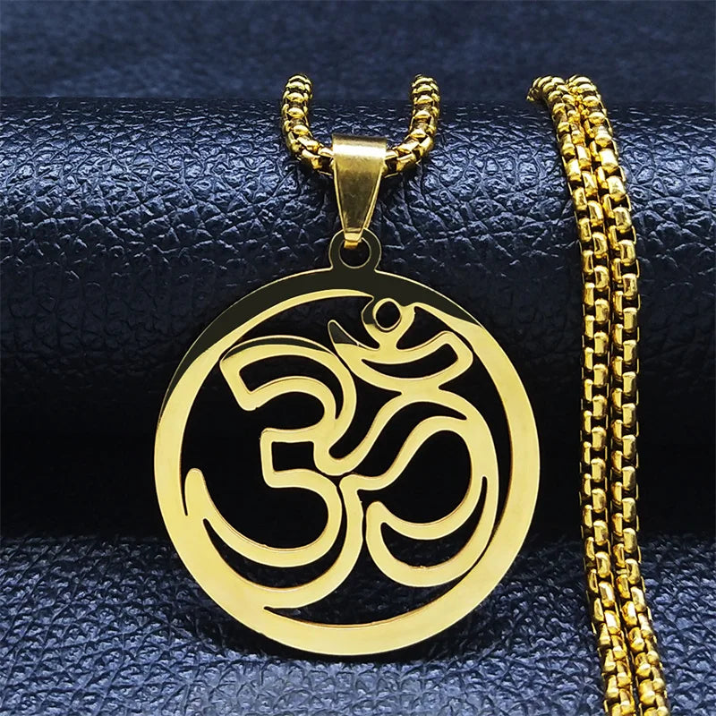 Stainless Steel Yoga Om Symbol Necklace Women/Men Gold Color Religion Buddhism Sign Pendants Jewelry cadenas mujer N7052S02