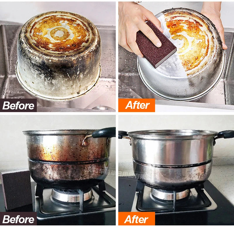 1/2/4/5/6/8Pcs Magic Sponge Eraser Carborundum Removing Rust Cleaning Brush Descaling Clean Rub for Cooktop Pot Kitchen Sponge