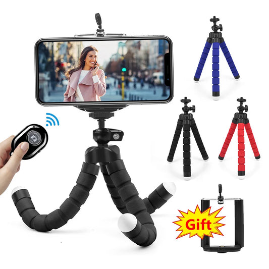 Flexible Sponge Octopus Phone Tripod bluetooth-compatible Remote Control For IPhone Samsung Xiaomi Huawei Phone Holder For All