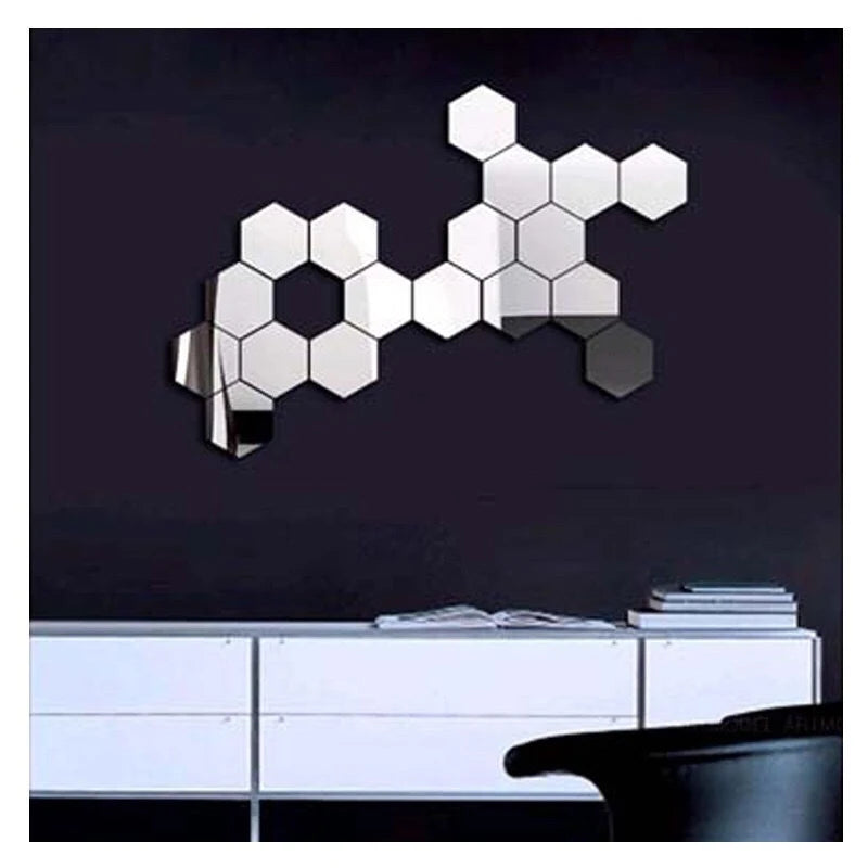 12pcs 3D Hexagon Decorative Mirrors DIY Removable Living-Room Wall Sticker High-adhesive Art Ornaments For Home Wall Decoration