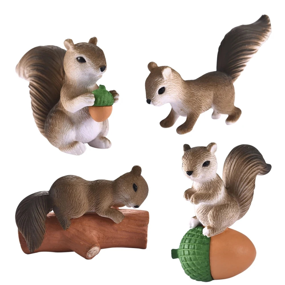 4pcs/Set Lovely Squirrel Family Model Cartoon Animal Figurine Dollhouse Cake Home Decor Kid Miniature Garden Decoration Playset