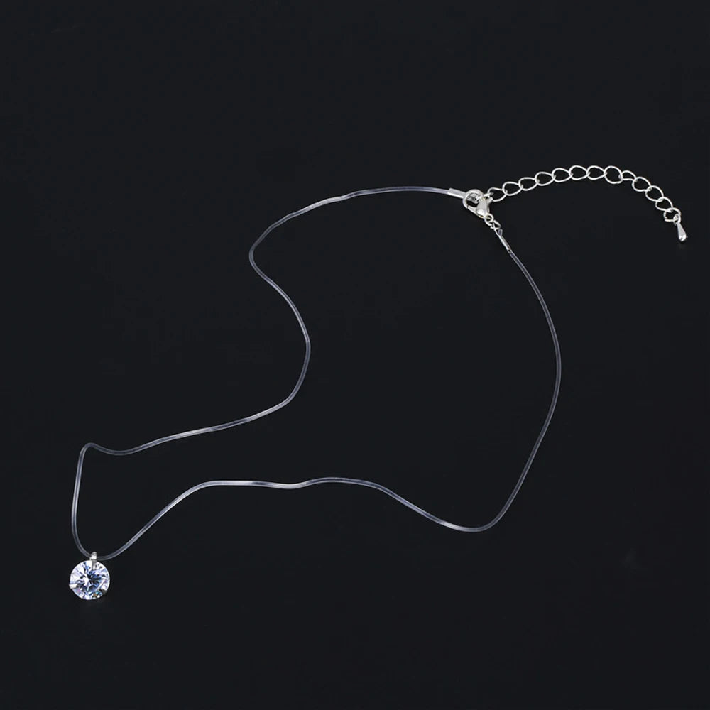 SUMENG New Personality Fashion Square Imitation Pearl Crystal Zircon Necklace Invisible Transparent Fishing Line  Women