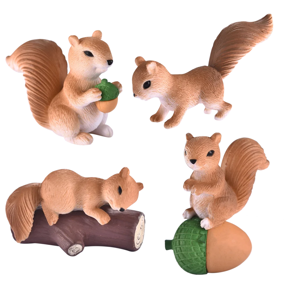 4pcs/Set Lovely Squirrel Family Model Cartoon Animal Figurine Dollhouse Cake Home Decor Kid Miniature Garden Decoration Playset