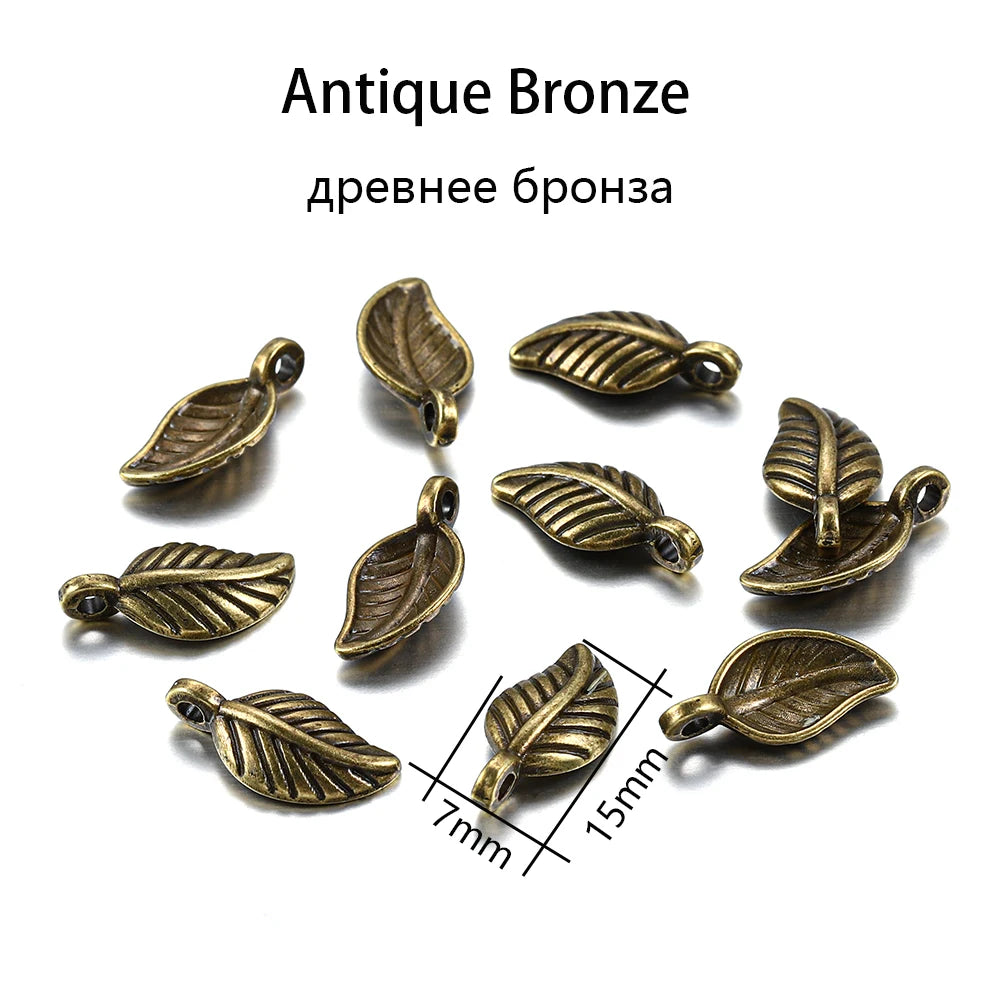 60pcs 15x7mm Alloy Leaves Shape Antique Pendant Charms Necklace Bracelet Earring DIY For Jewelry Making Accessories Supplies