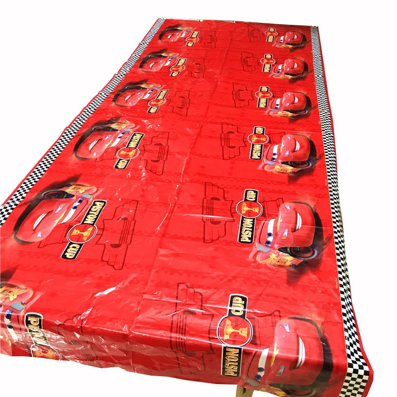 1pcs 260*108cm Cartoon Red Cars Theme Party Birthday Disposable  Table Cloth Table Cover Map for kids Party Supplies Decoration