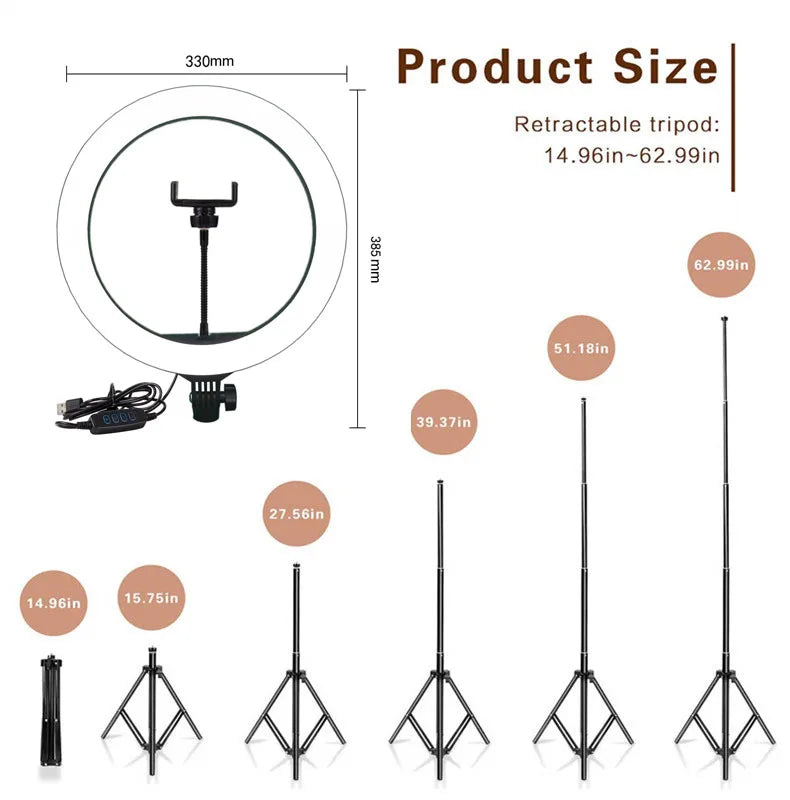 26 33CM Video Lights Dimmable Light Selfie LED Ring Light USB Ring Lighting Lamp With Tripod Stand To Make Youtube Ringlight