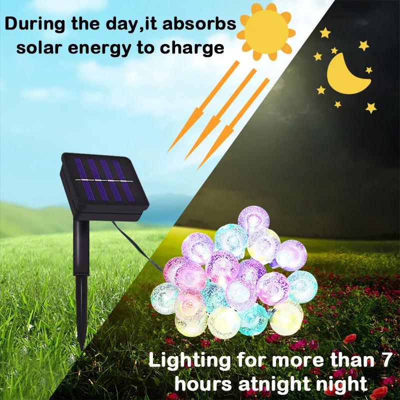 8 Mode Crystal Globe Ball Solar String Lights  Outdoor Waterproof Solar Powered Patio Light for Garden Party Decor