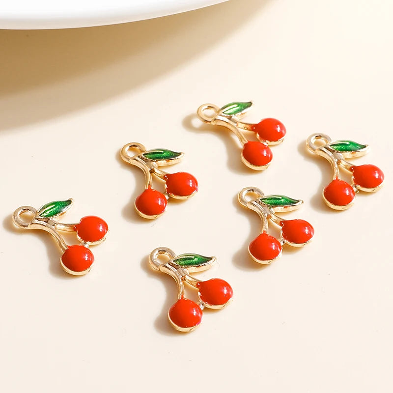 10pcs 9*13mm Enamel Mini Fruit Cherry Charms for Earrings Pendants Necklaces Making Handmade Craft DIY Jewelry Accessories