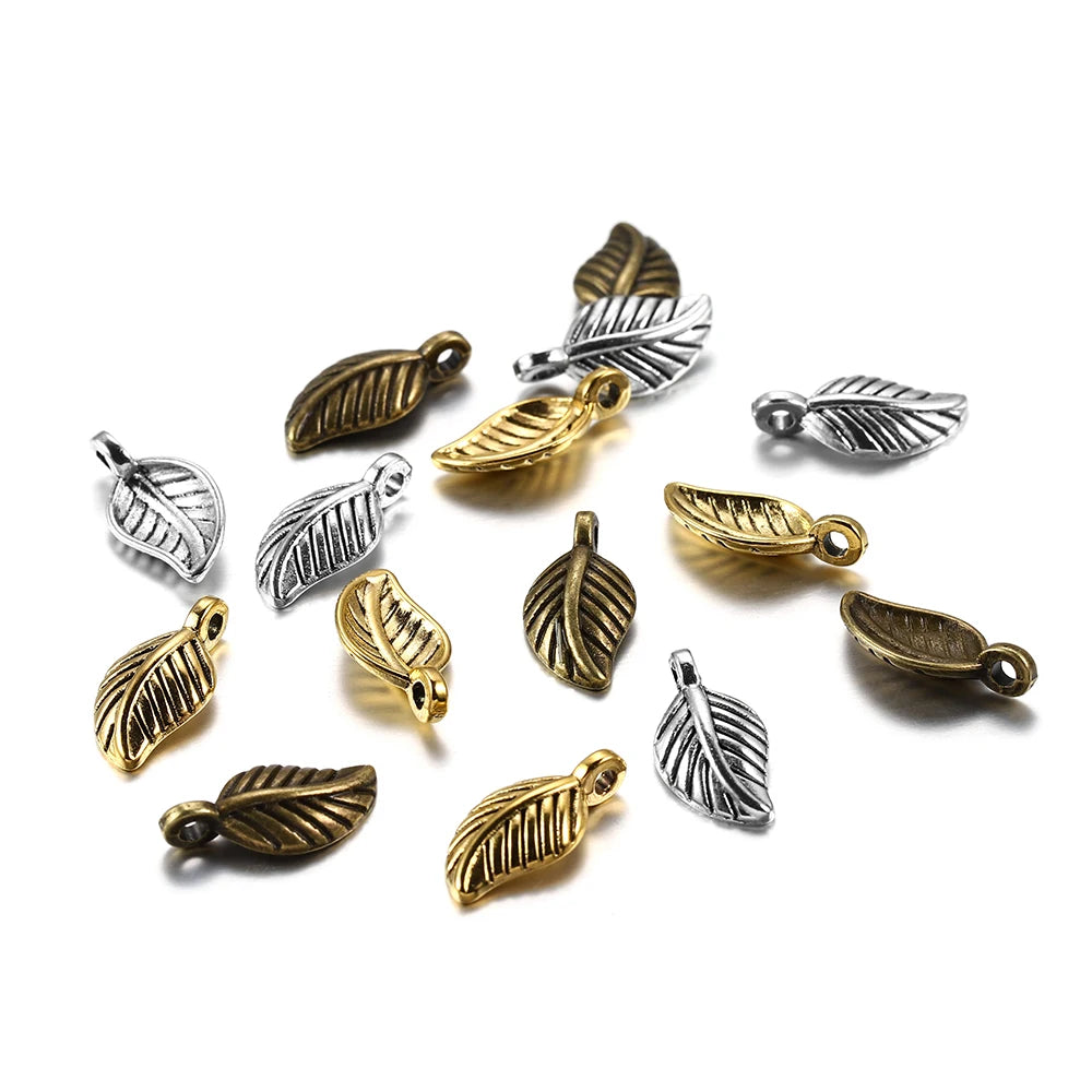 60pcs 15x7mm Alloy Leaves Shape Antique Pendant Charms Necklace Bracelet Earring DIY For Jewelry Making Accessories Supplies