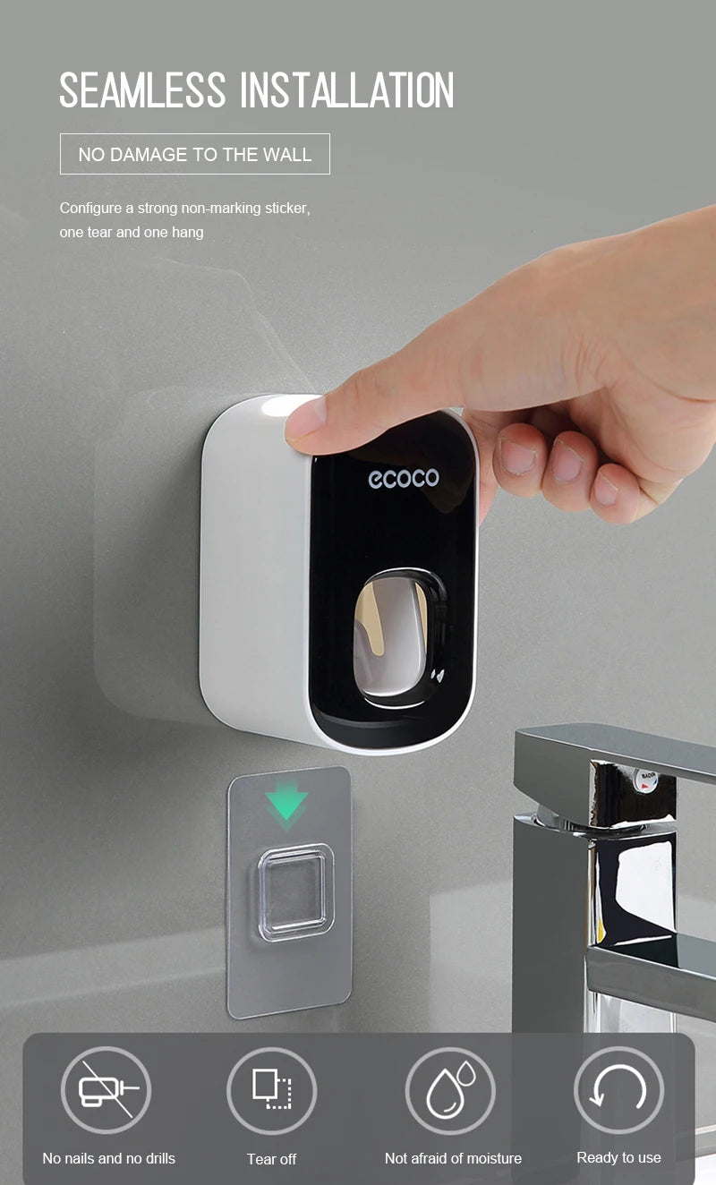 ECOCO Automatic Toothpaste Dispenser Wall Mount Bathroom Bathroom Accessories Waterproof Toothpaste Squeezer Toothbrush Holder