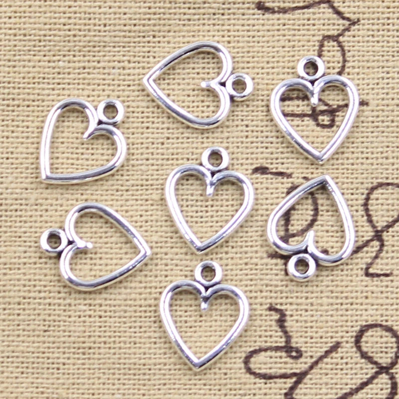 50pcs Charms Hollow Lovely Heart 14x11mm Antique Silver Color Pendants Making DIY Handmade Tibetan Finding Jewelry