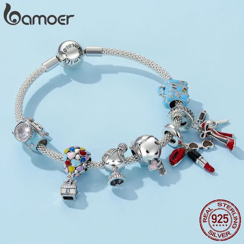 Bamoer 925 Srerling Silver Boy and Girl Pendant Charm for Original Bracelet Metal Beads Valentine Gifts SCC1334