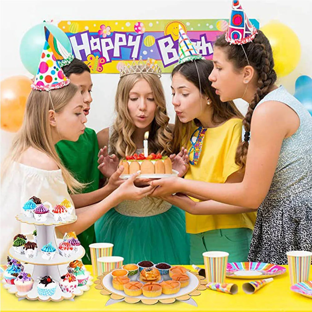 3-Layer Cake Stand Afternoon Tea Wedding Plate Party Tableware Disposable Birthday    Tower Suitable for