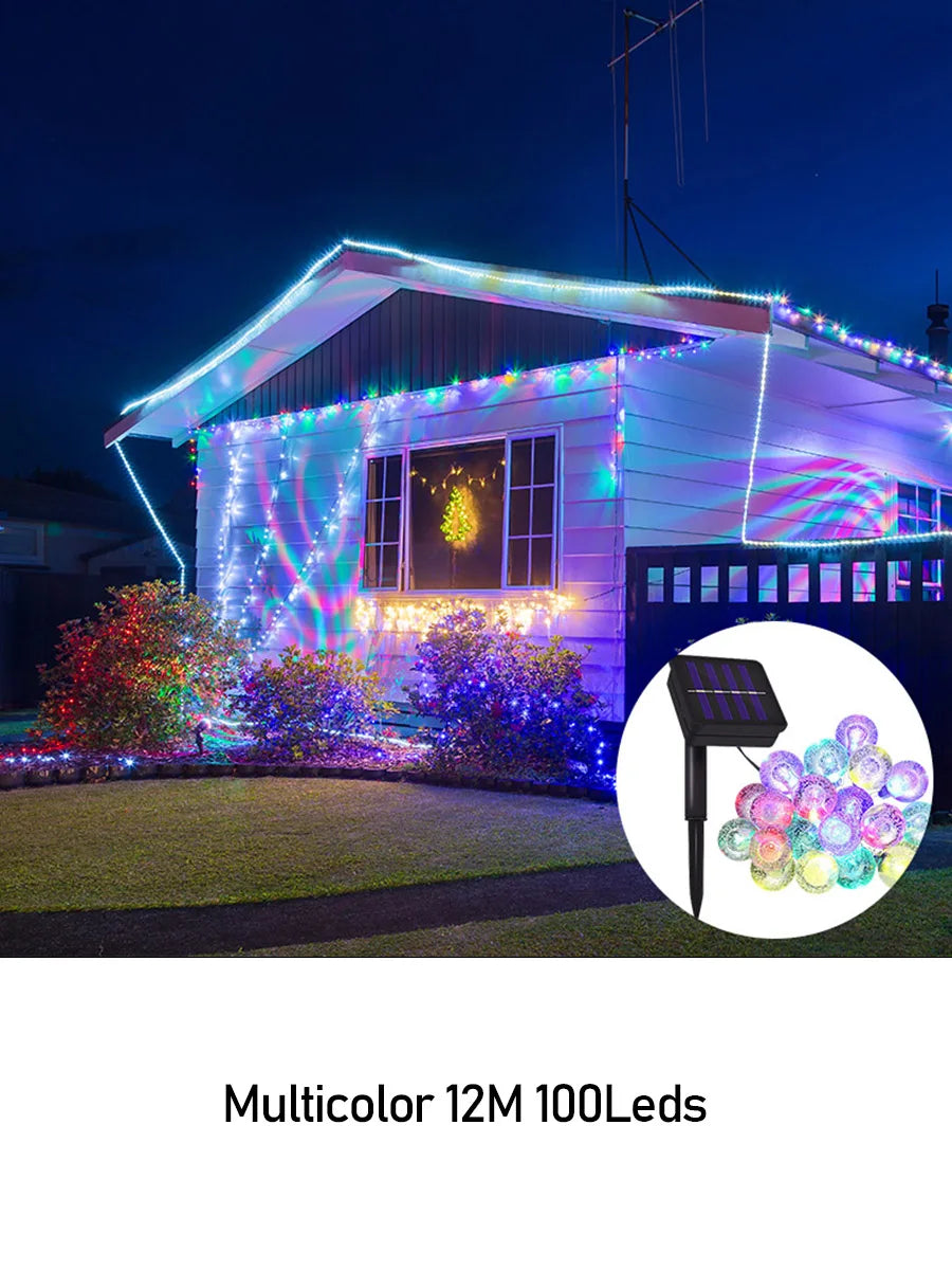 8 Mode Crystal Globe Ball Solar String Lights  Outdoor Waterproof Solar Powered Patio Light for Garden Party Decor