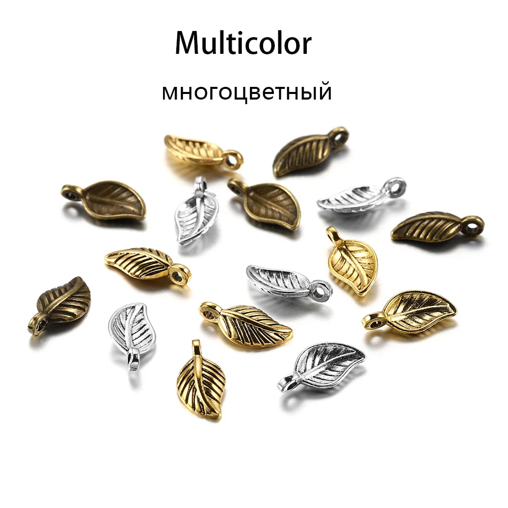 60pcs 15x7mm Alloy Leaves Shape Antique Pendant Charms Necklace Bracelet Earring DIY For Jewelry Making Accessories Supplies