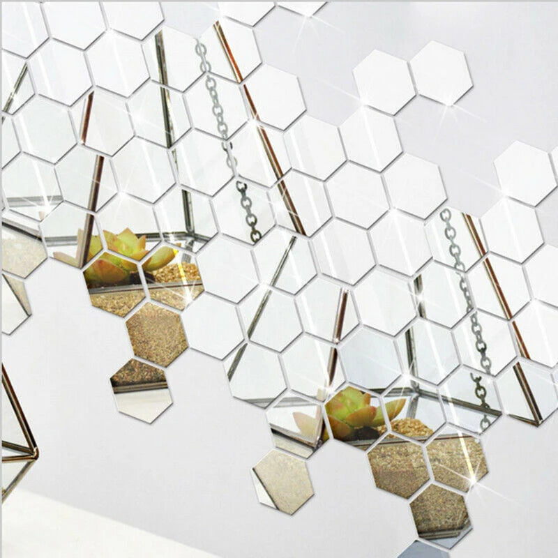 12pcs 3D Hexagon Decorative Mirrors DIY Removable Living-Room Wall Sticker High-adhesive Art Ornaments For Home Wall Decoration