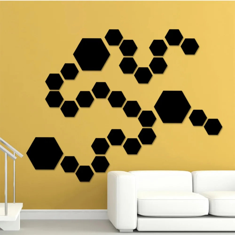 Hexagon 3D Mirror Wall Sticker Multiple Sizes DIY TV Background Living Room Stickers Wall Decor Bedroom Bathroom Home Decoration