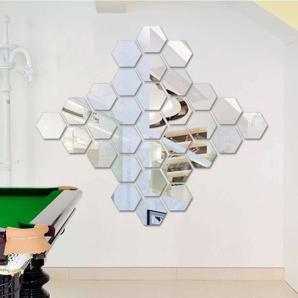 Hexagon 3D Mirror Wall Sticker Multiple Sizes DIY TV Background Living Room Stickers Wall Decor Bedroom Bathroom Home Decoration