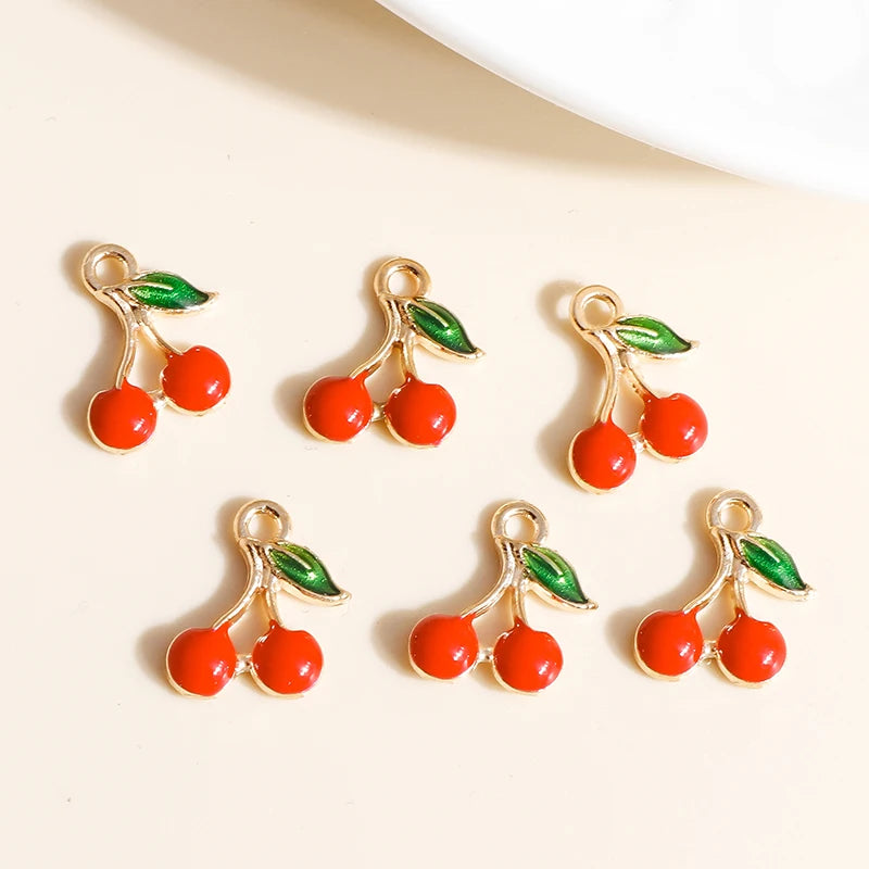 10pcs 9*13mm Enamel Mini Fruit Cherry Charms for Earrings Pendants Necklaces Making Handmade Craft DIY Jewelry Accessories