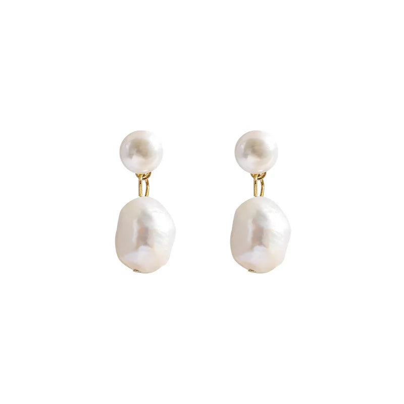 Minar Delicate Irregular Freshwater Pearl Earring For Women Gold Color Metal Hanging Drop Earrings Statement French Jewelry 2023