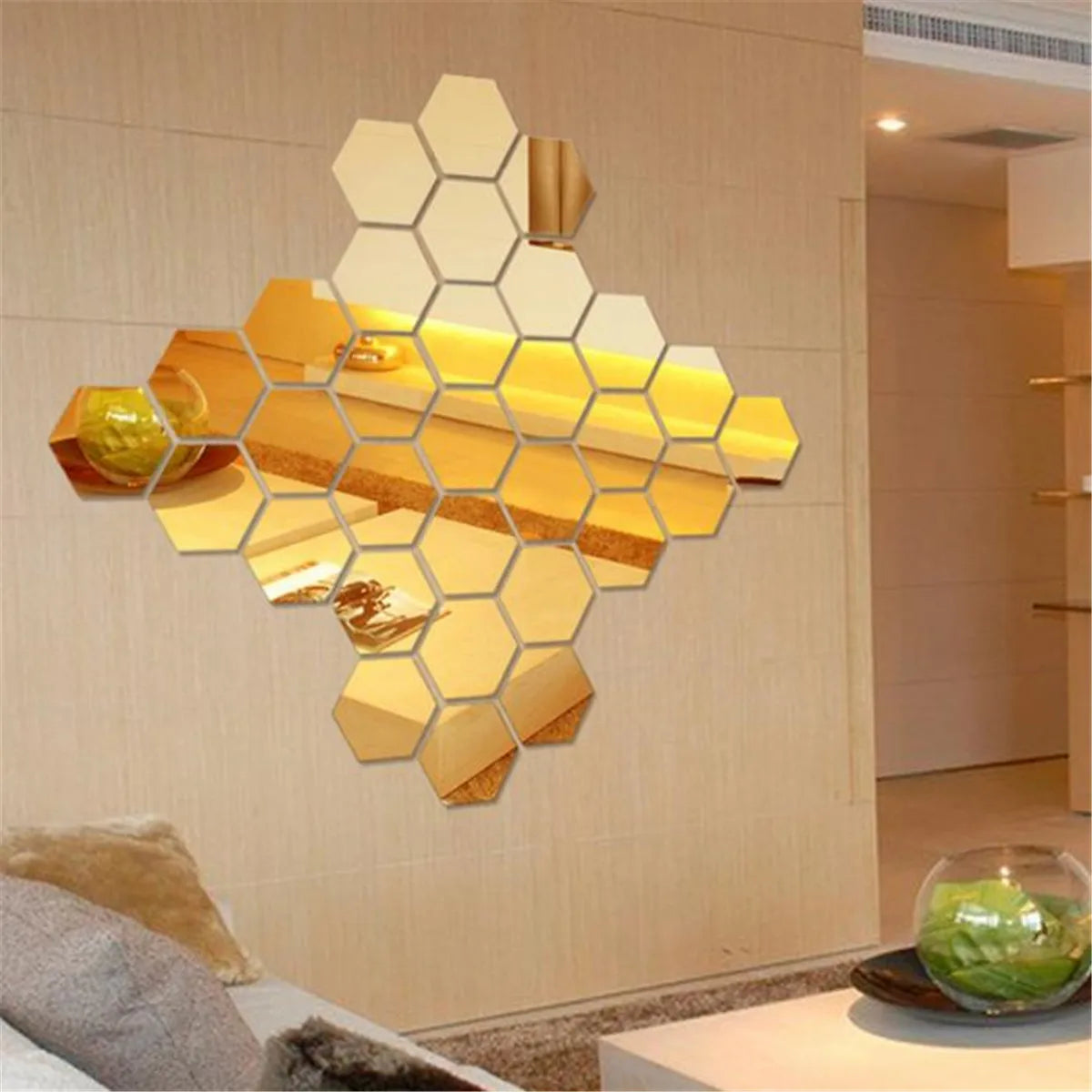 Hexagon 3D Mirror Wall Sticker Multiple Sizes DIY TV Background Living Room Stickers Wall Decor Bedroom Bathroom Home Decoration