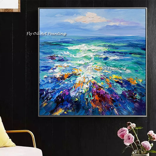 100% Handmade Oil painting Colorful Abstarct Art Clouds Sea Painting Wall Pictures For Living Room  On Canvas